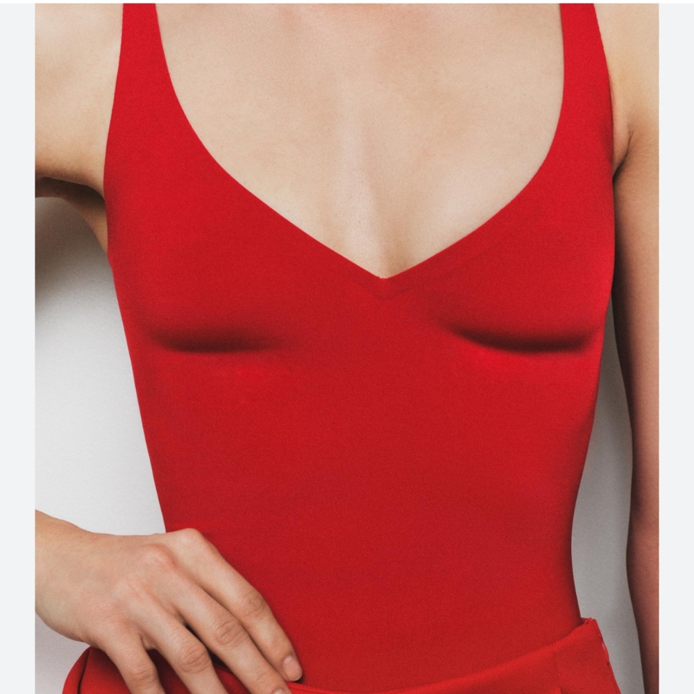 ZARA POLYAMIDE BLEND BODYSUIT RED